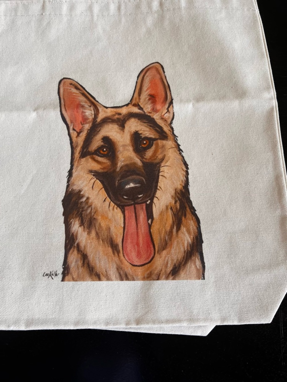 Canvas Tote Bag with German Shepherd Illustration - White